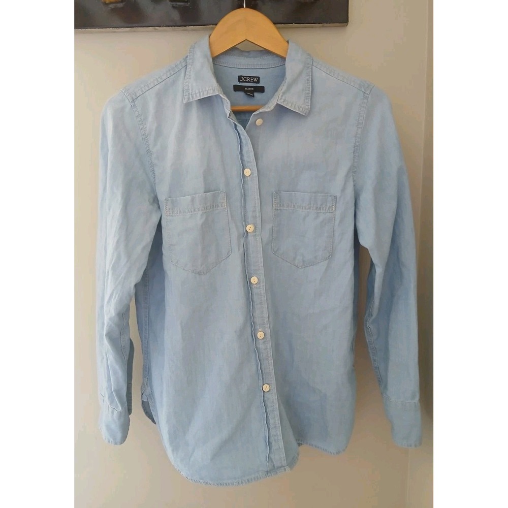 J. Crew Classic-fit Chambray Shirt Size 6 Western Preppy Fall Minimalist AW209